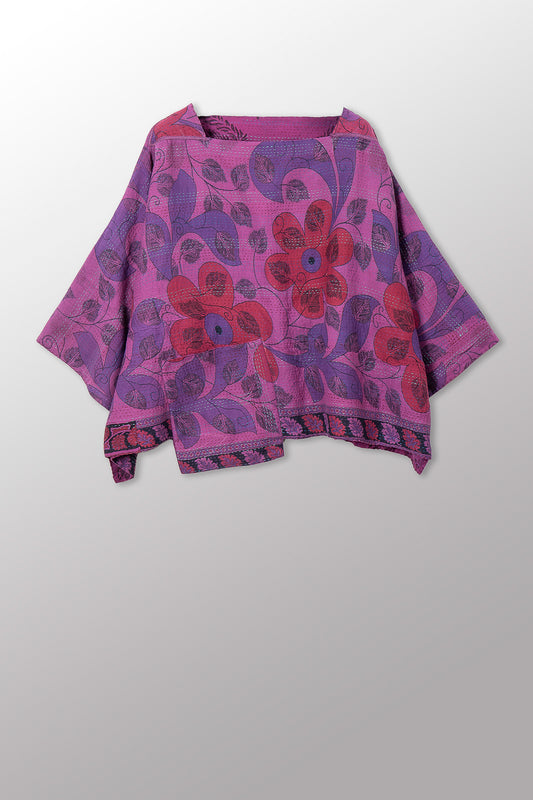 VINTAGE COTTON & NEW VOILE KANTHA 3/4 SLV. CROP TOP MIO - cn2538-0011a -