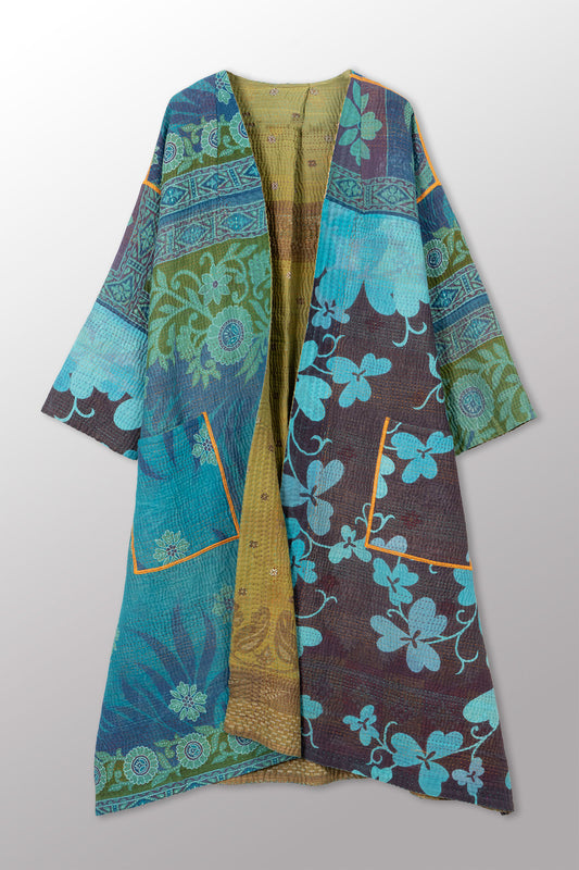 VINTAGE COTTON KANTHA LONG DUSTER - cv4328-0016a -