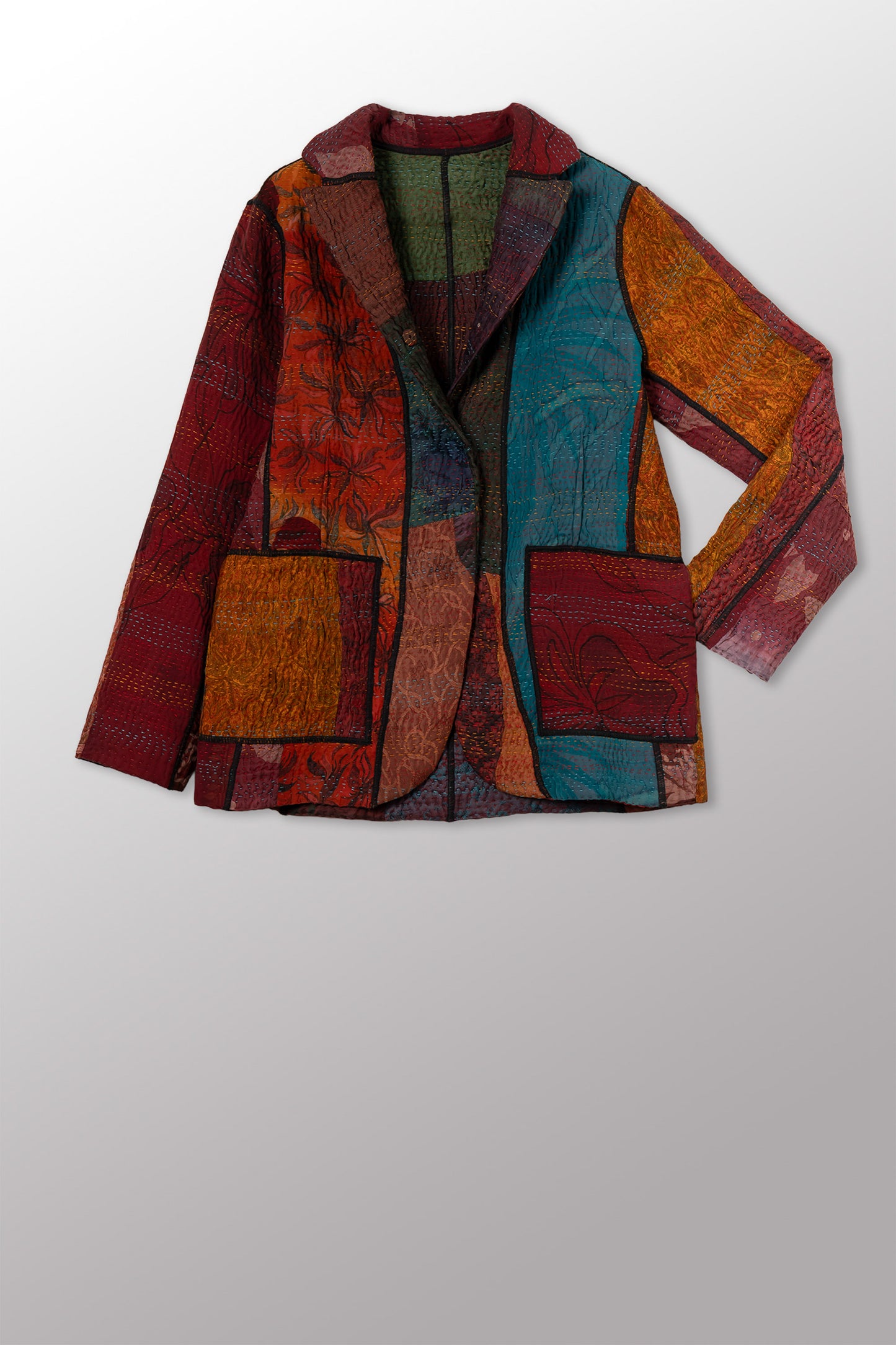 JACQUARD SILK KANTHA BASIC JACKET - js4052-cbrn001s -