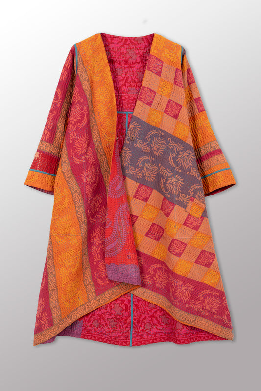 VINTAGE COTTON KANTHA WRAP FLARE COAT - cv4330-0029a -