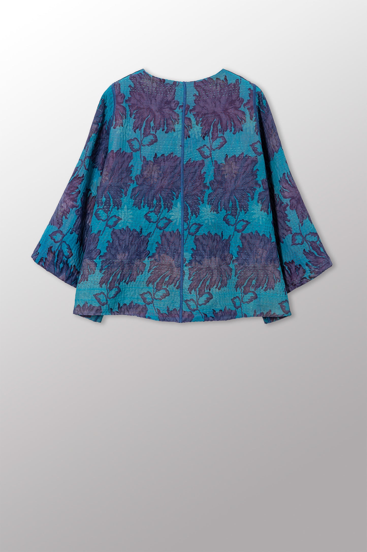 VINTAGE SILK GEORGETTE COTTON KANTHA BELL SHAPE JACKET - gc4048-0001a -