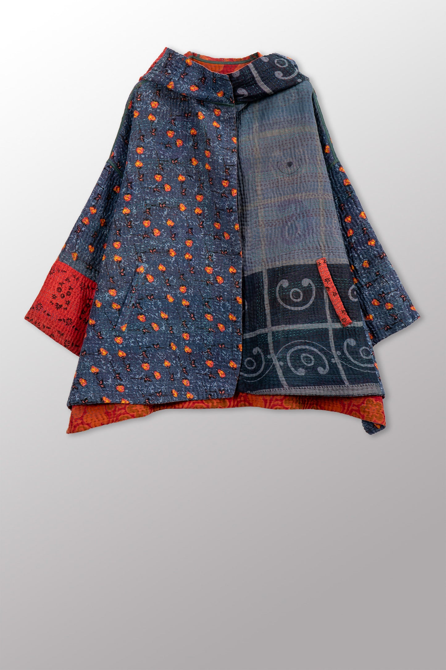 COTTON OVERDYE KANTHA HOODIE PONCHO - ov4064-corg011a -