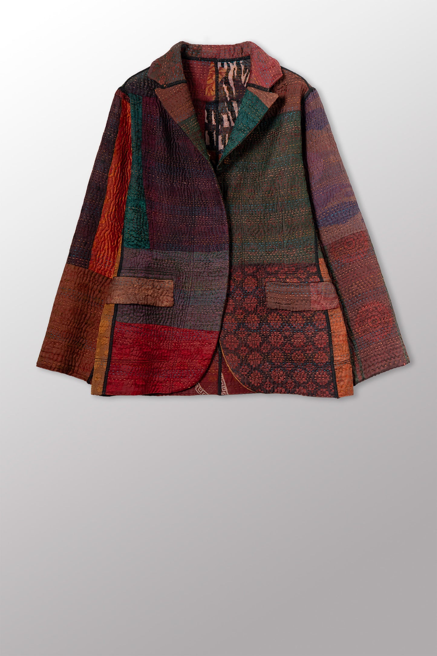 JACQUARD SILK KANTHA BASIC JACKET - js4052-cbrn002m -