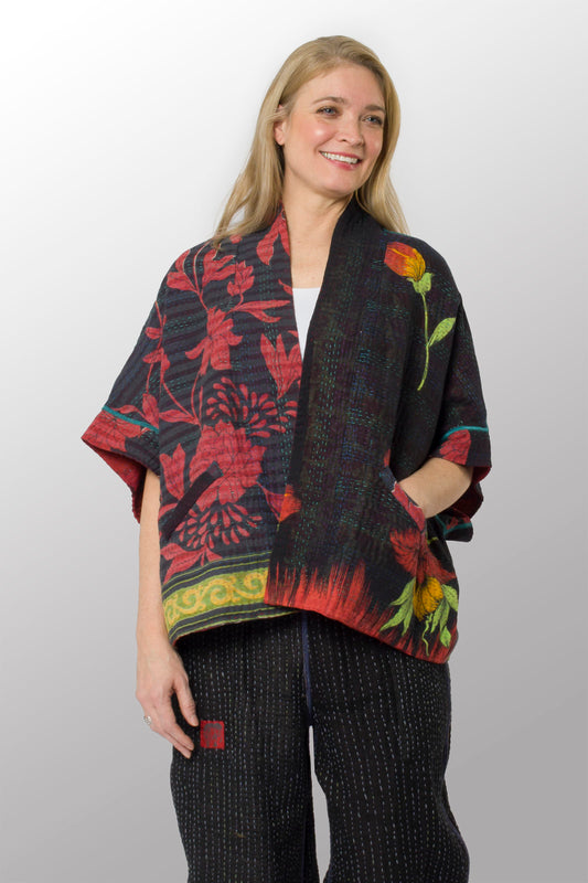 VINTAGE COTTON KANTHA MINI PONCHO - cv4060-0054a -