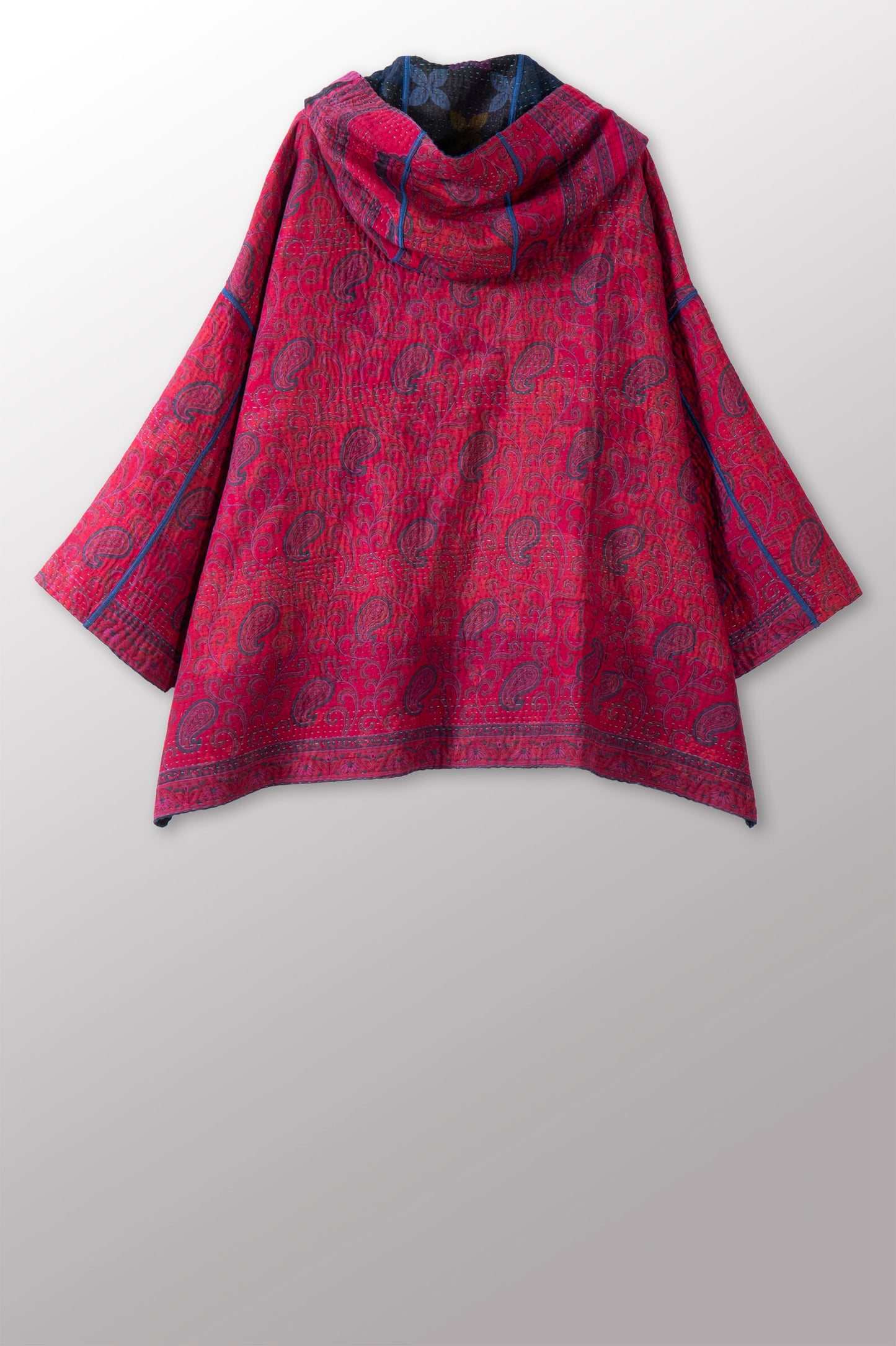 COTTON OVERDYE KANTHA HOODIE PONCHO - ov4064-cblu007a -