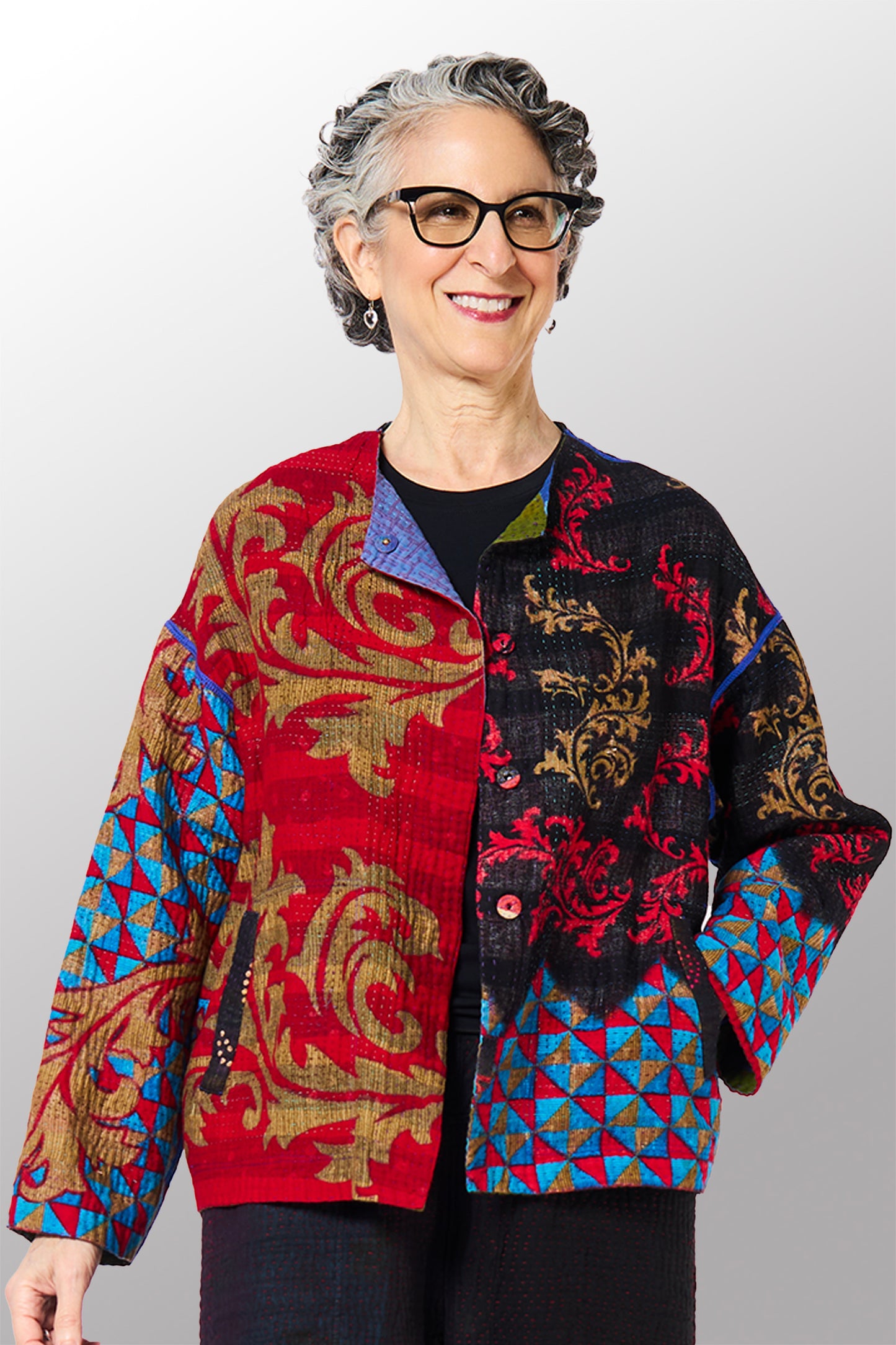 VINTAGE COTTON KANTHA CREW NECK SHORT JKT - cv4053-0068a -
