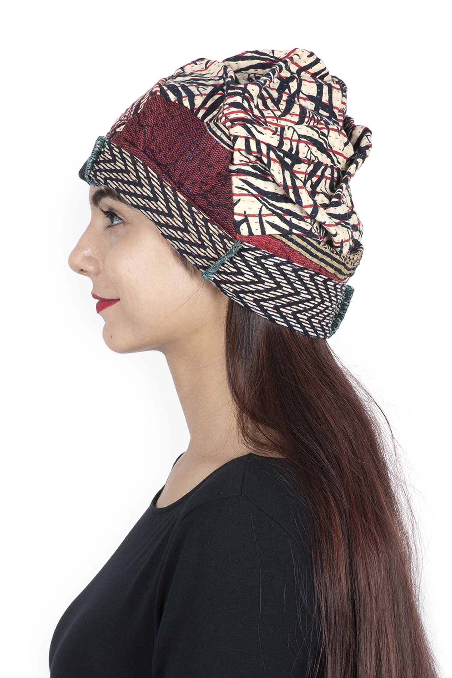 SOHO BAMBOO KANTHA PATCHWORK HAT - bo4880-blk -