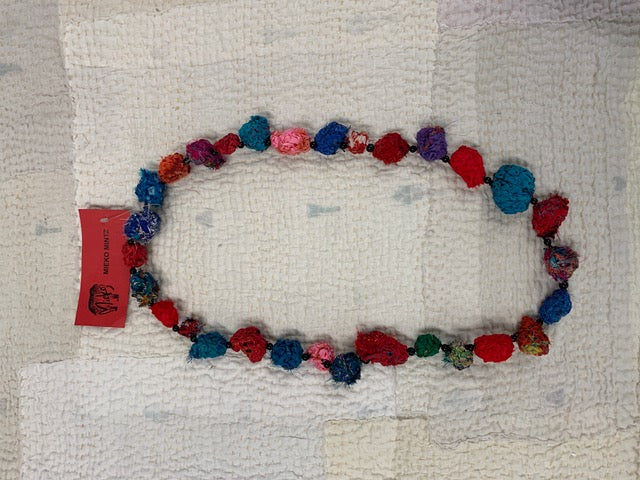 OOAK VINTAGE SILK KANTHA BERRY MEDIUM NECKLACE - ok2726-7001a -