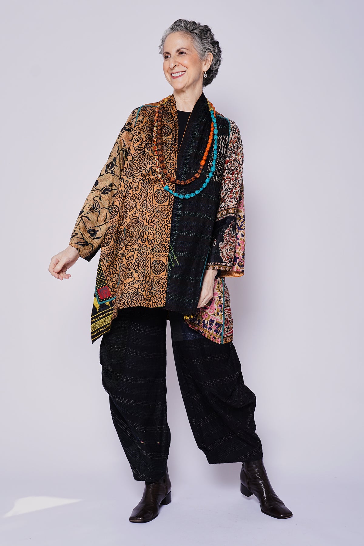 VINTAGE SILK KANTHA A-LINE JKT - sv2003-0408a -