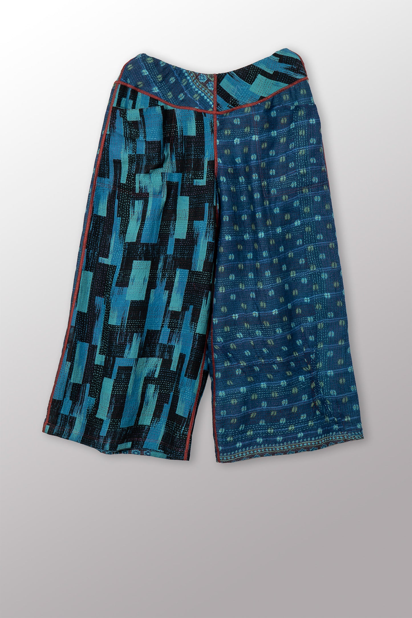 VINTAGE COTTON & NEW VOILE KANTHA MID RISE WIDE LEG PANTS - cn2665-0004m -