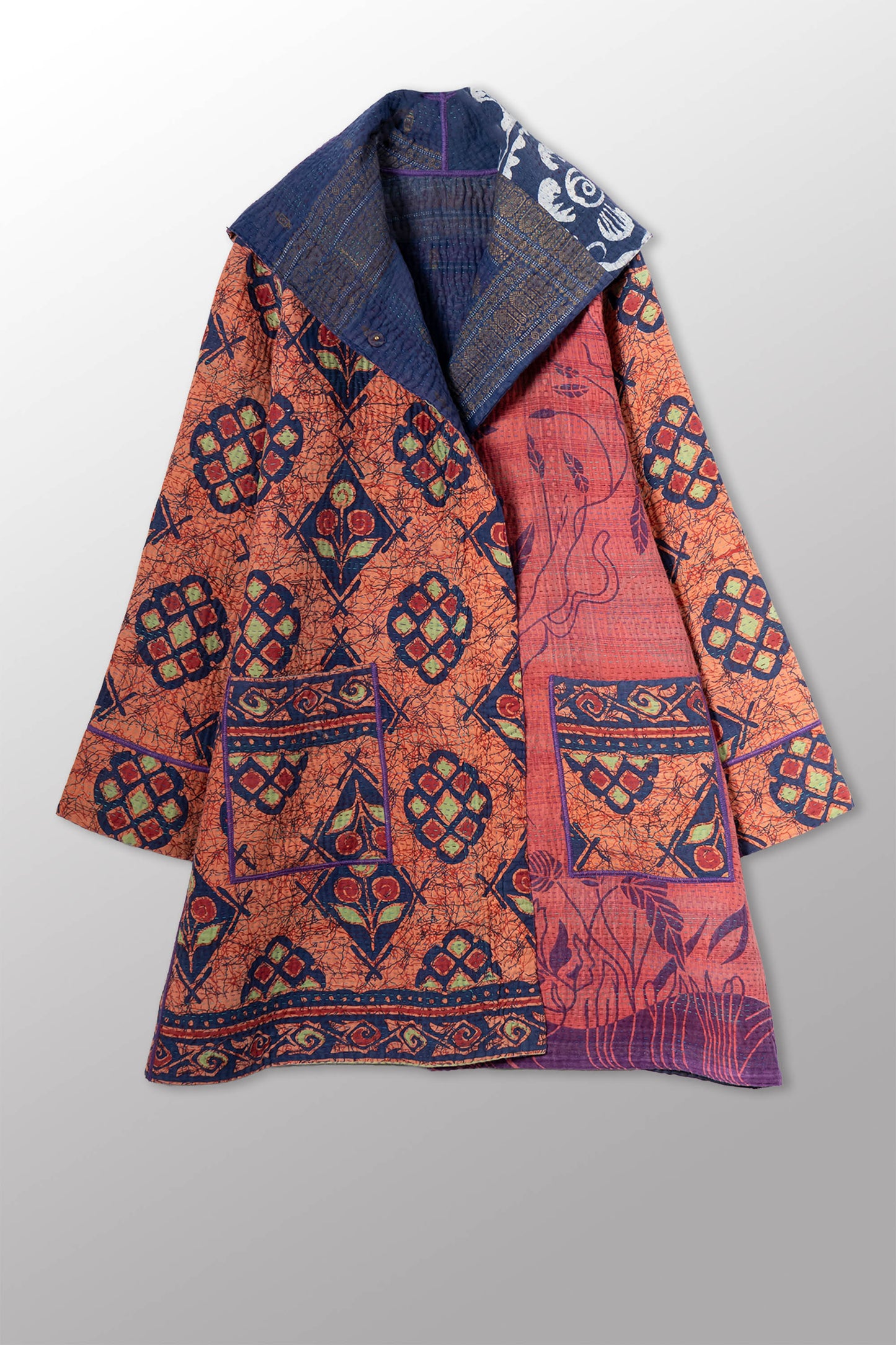 VINTAGE COTTON KANTHA POCKET MEDIUM COAT - cv4316-0050m -