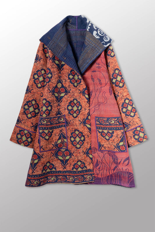 VINTAGE COTTON KANTHA POCKET MEDIUM COAT - cv4316-0050m -