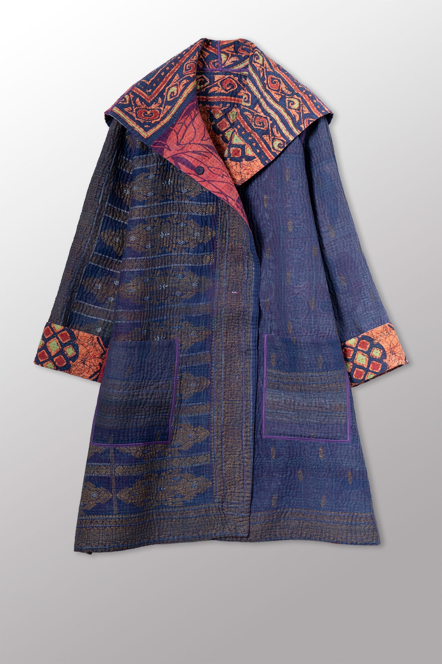 VINTAGE COTTON KANTHA POCKET MEDIUM COAT - cv4316-0050m -