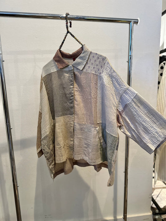 MOSAIC FRAY PATCH KANTHA CROPPED TENT SHIRT - zb2596-ivy -