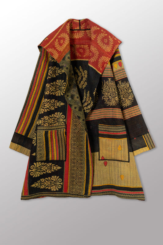 VINTAGE COTTON KANTHA POCKET MEDIUM COAT - cv4316-0052m -