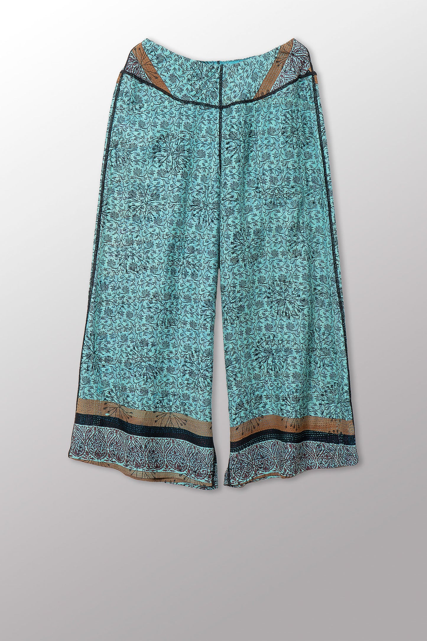 VINTAGE COTTON & NEW VOILE KANTHA MID RISE WIDE LEG PANTS - cn2665-0001m -