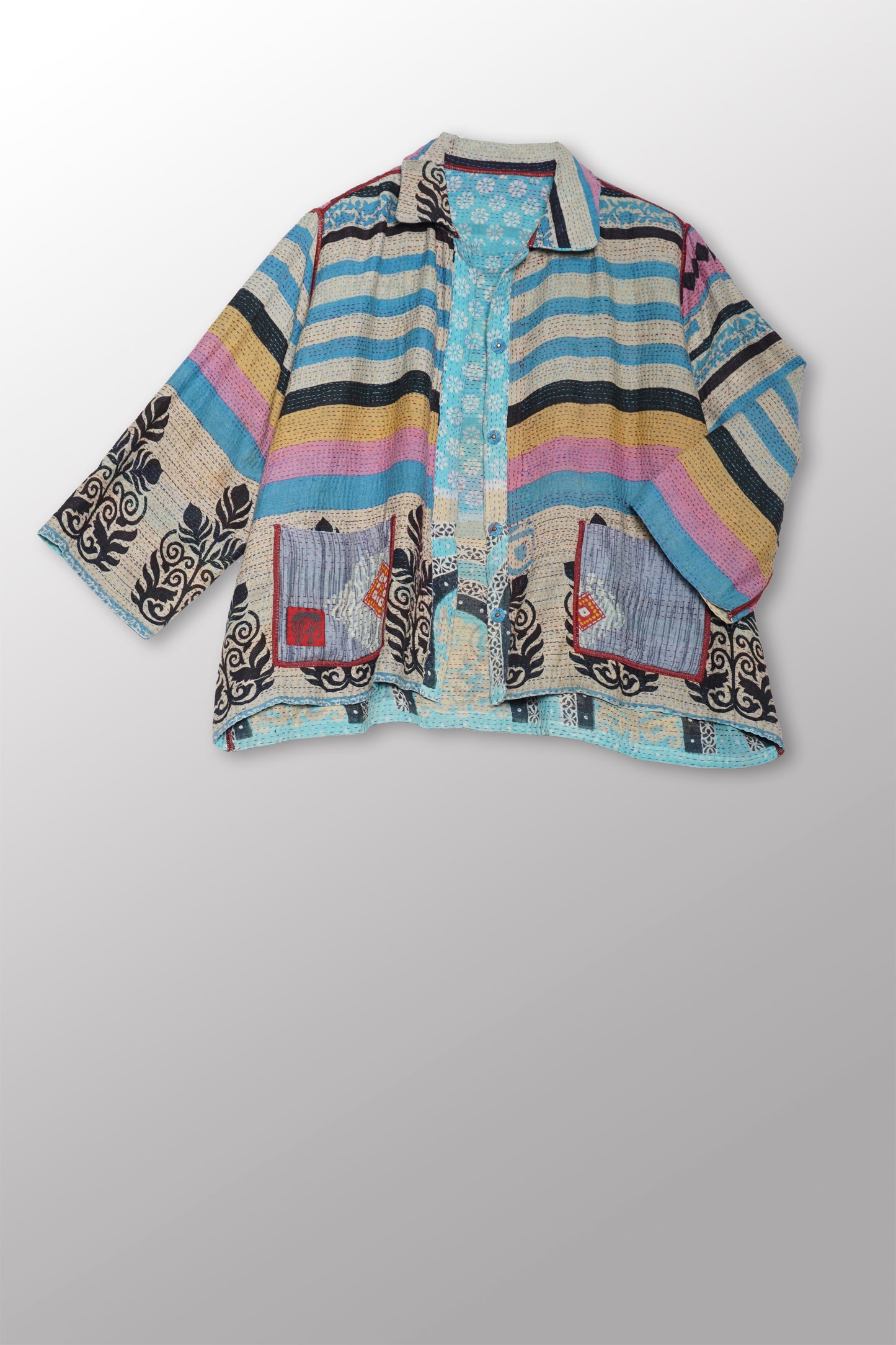 VINTAGE COTTON KANTHA POCKET SHIRT - cv2588-0001s -