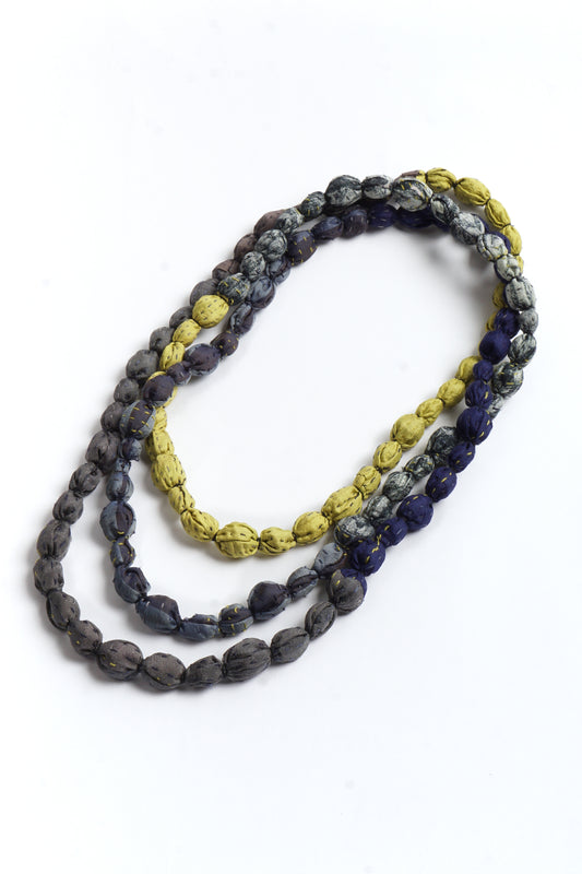 VINTAGE SILK KANTHA TIE-BEADS LONG NECKLACE - sv2707-cha -