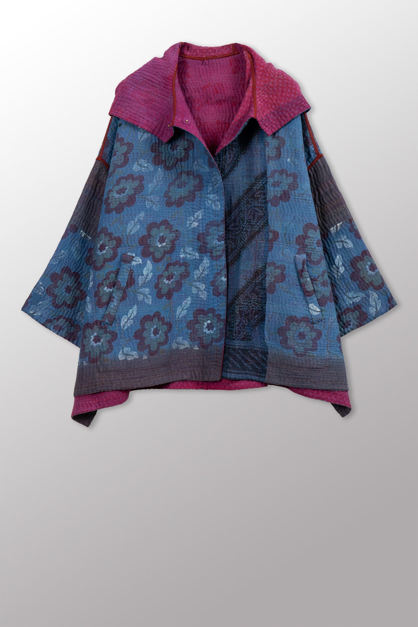 COTTON OVERDYE KANTHA HOODIE PONCHO - ov4064-cfus012a -