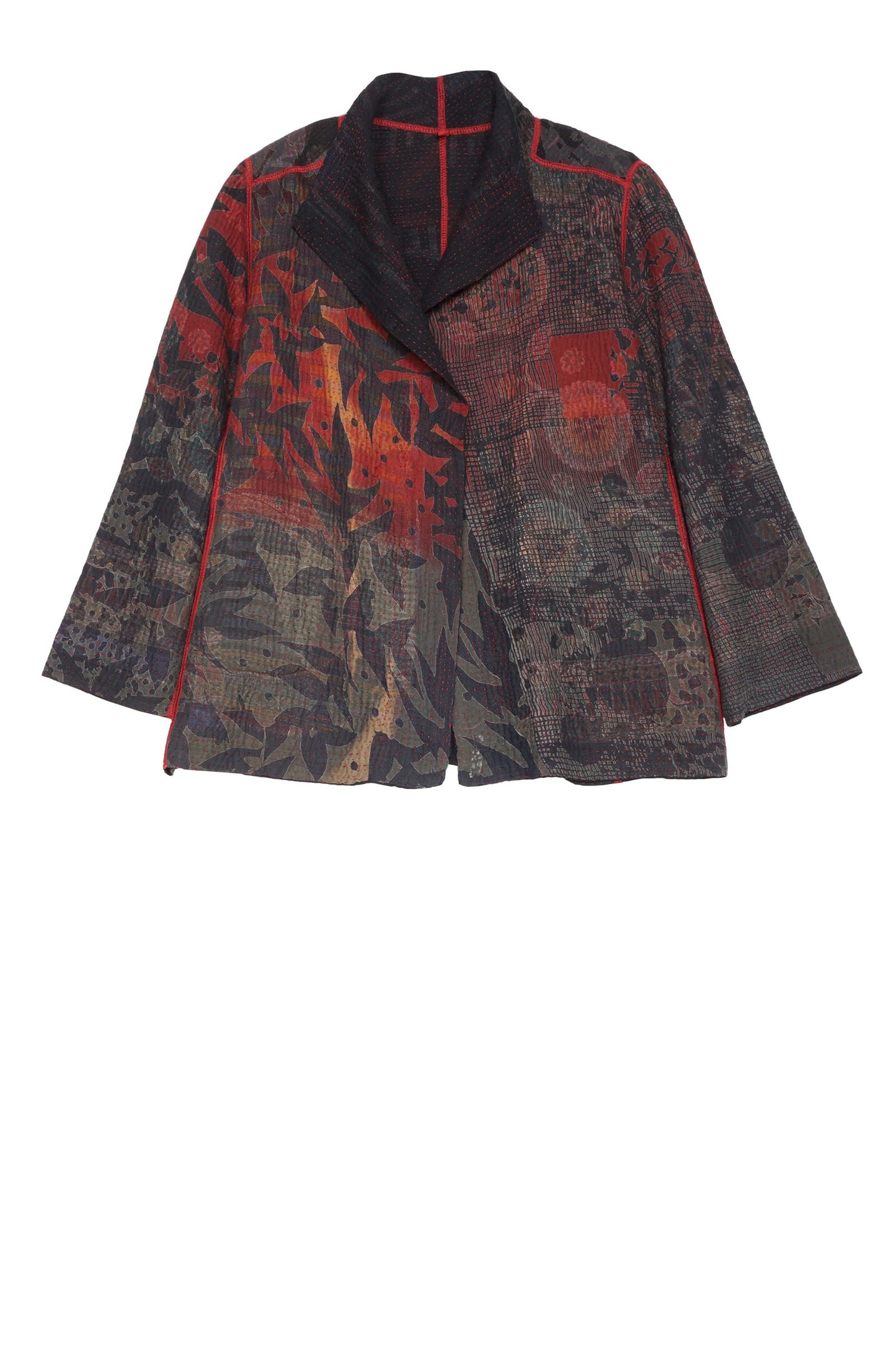 MONOTONE TWILIGHT PRINT KANTHA SHORT JKT - tp4007-red -