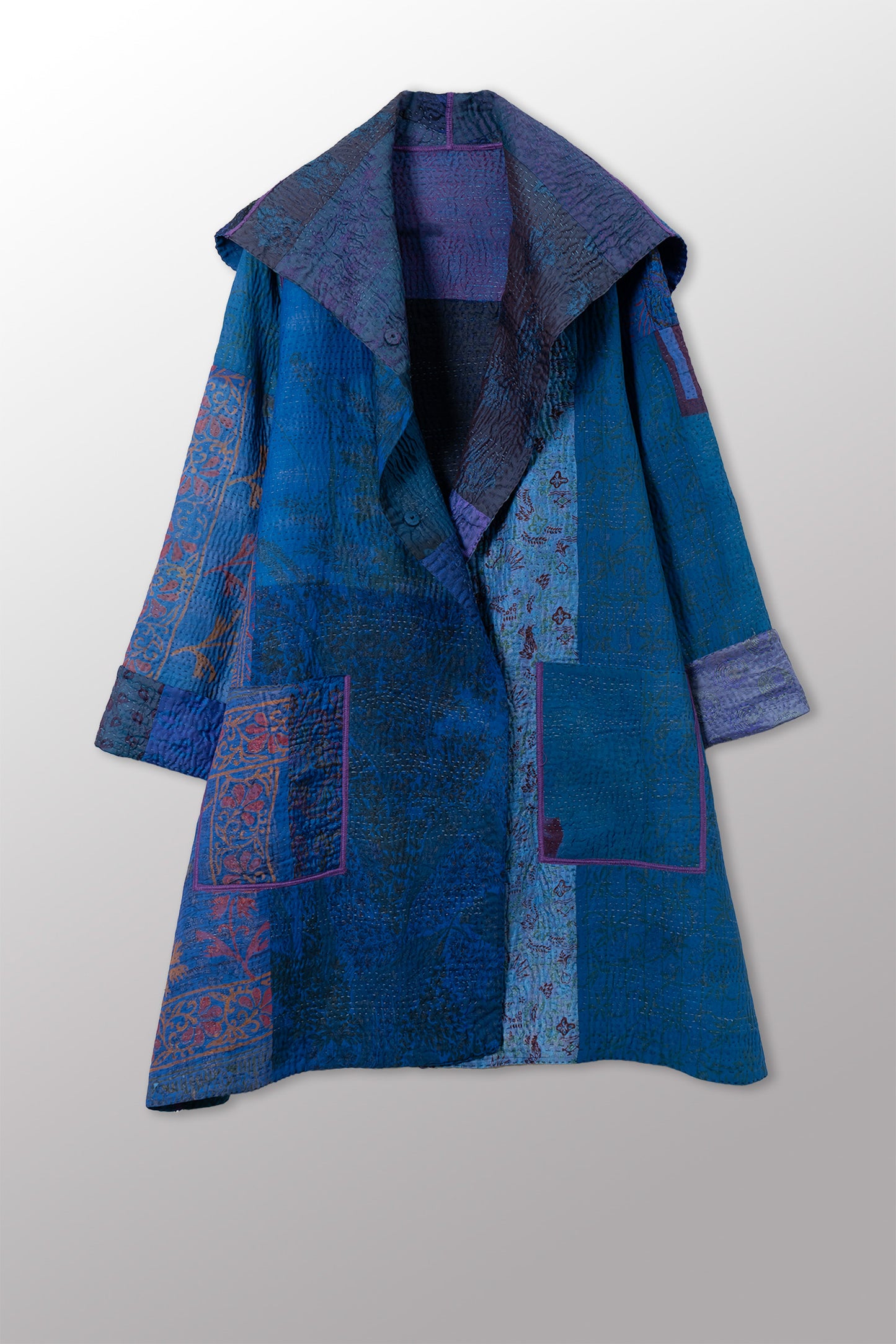 JACQUARD SILK KANTHA POCKET MEDIUM COAT - js4316-cnvy002m -