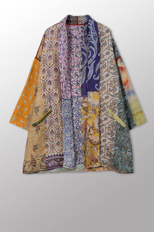 VINTAGE SILK KANTHA HAORI JACKET - sv2068-0011a -