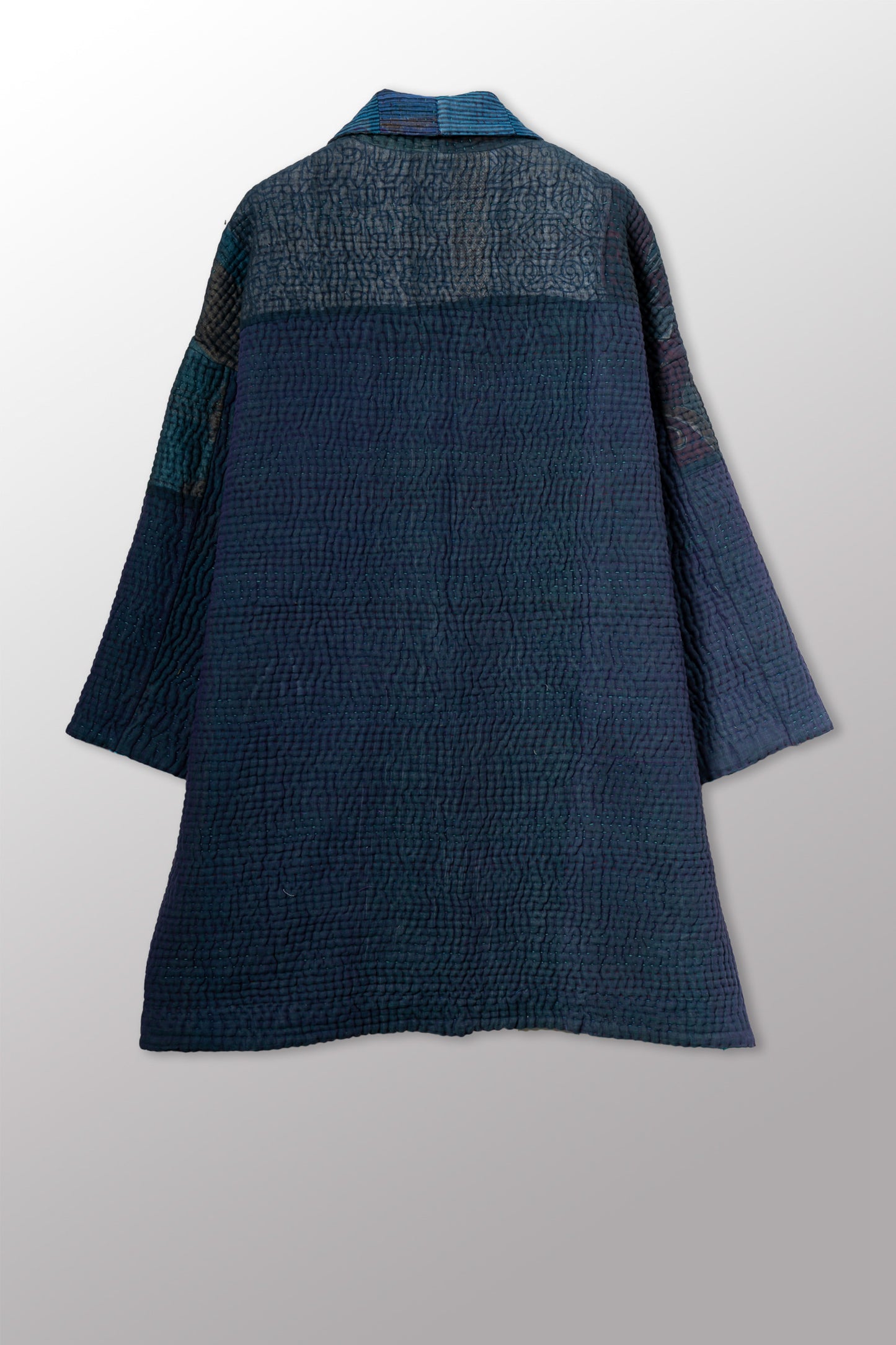 QUILTED OVERDYE COTTON KANTHA HAORI JACKET - oq5068-cblu001a -