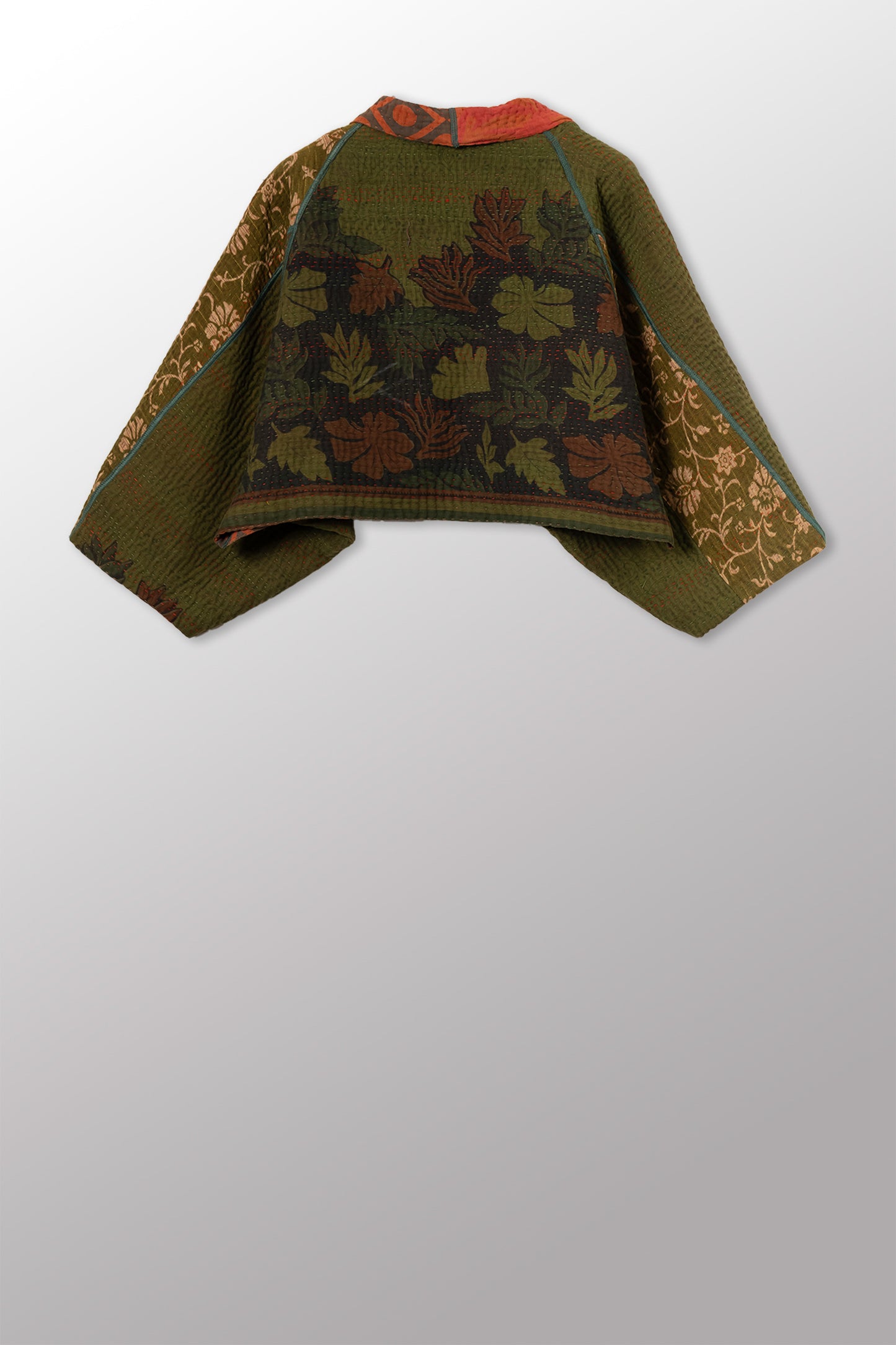 COTTON OVERDYE KANTHA PUFF SLV. SHRUG - ov4062-cgrn001a -