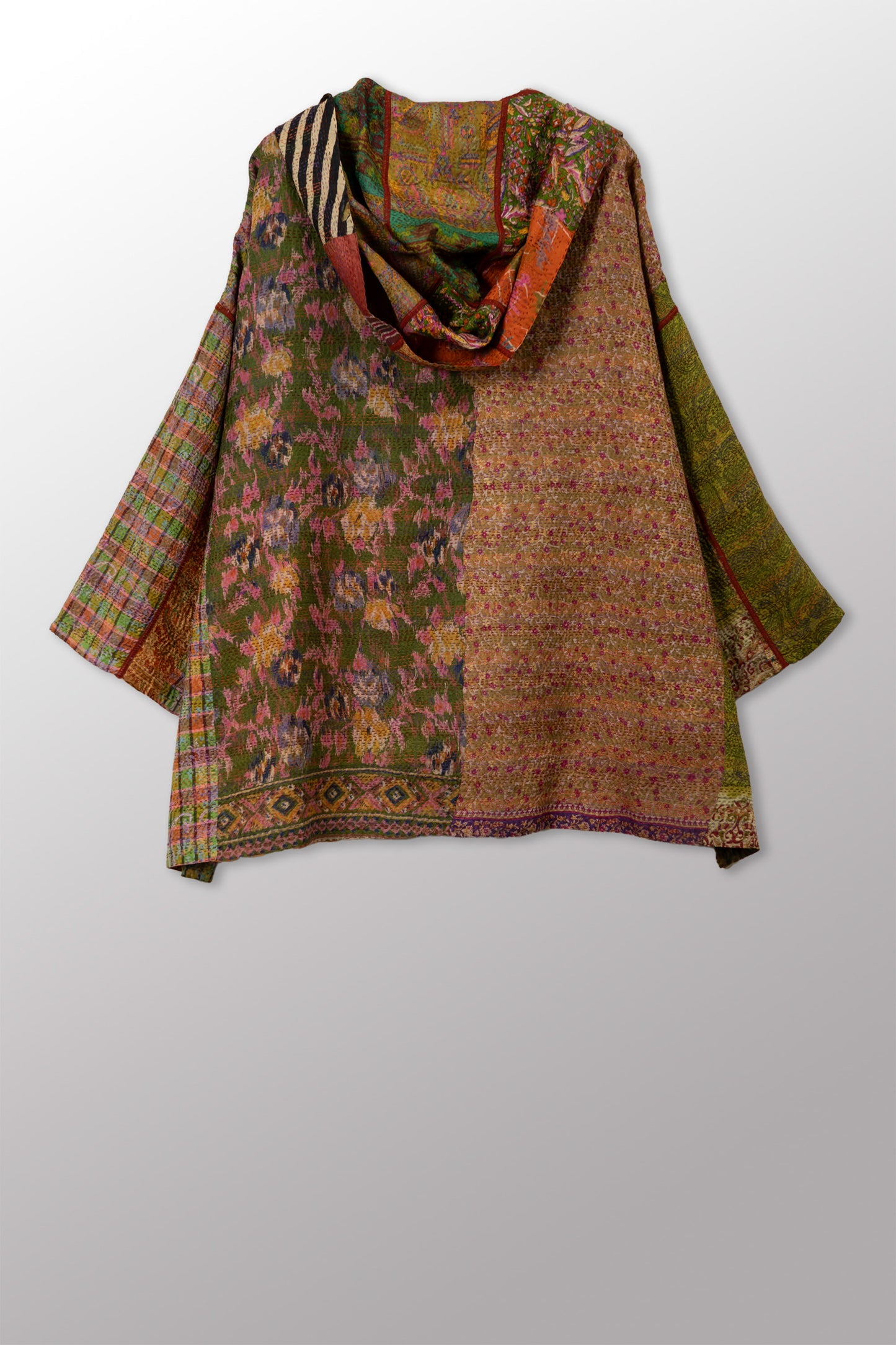 VINTAGE SILK KANTHA HOODIE PONCHO - sv2064-0004a -