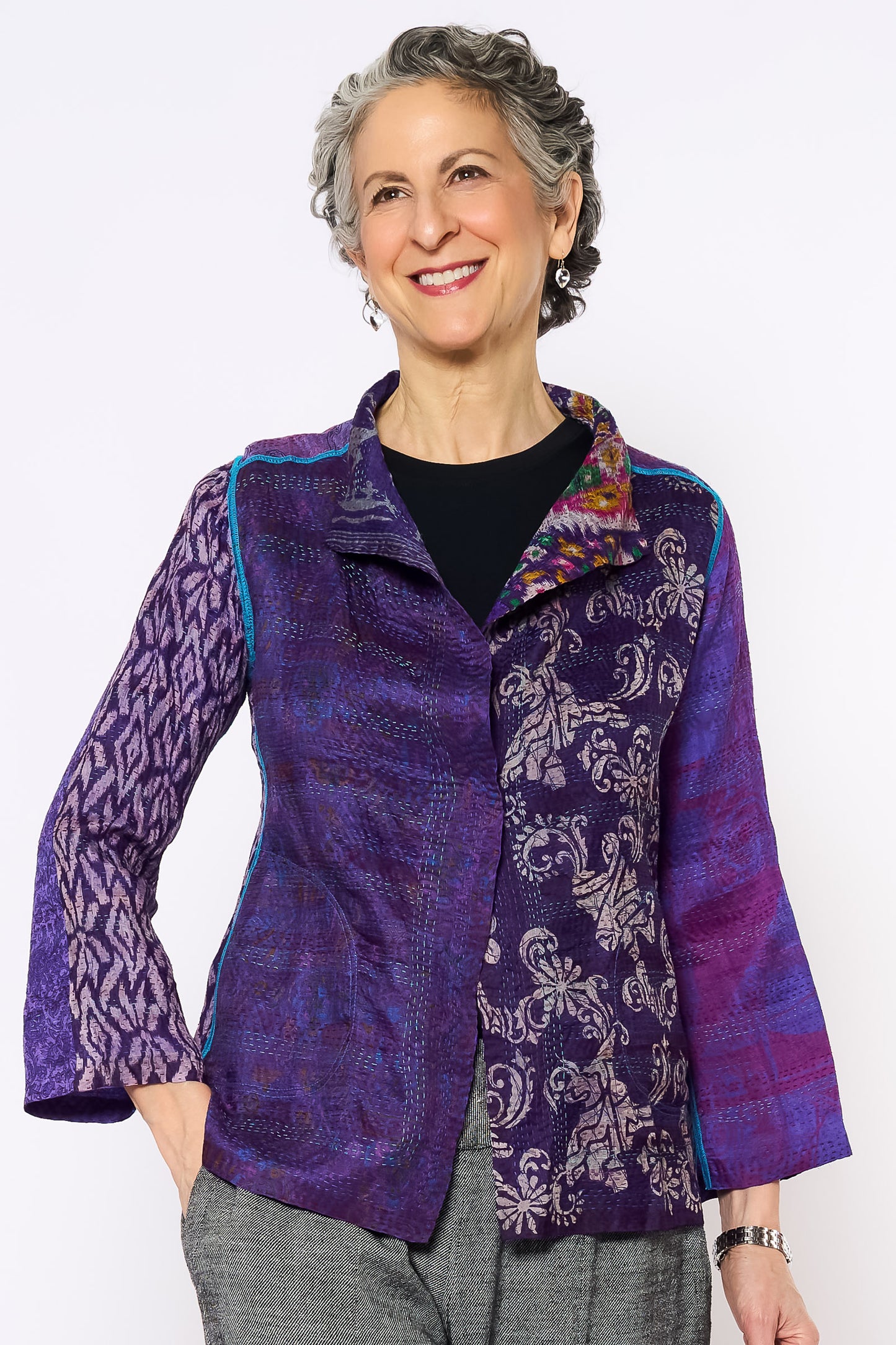 VINTAGE SILK KANTHA SHORT JKT - sv2007-0050s -