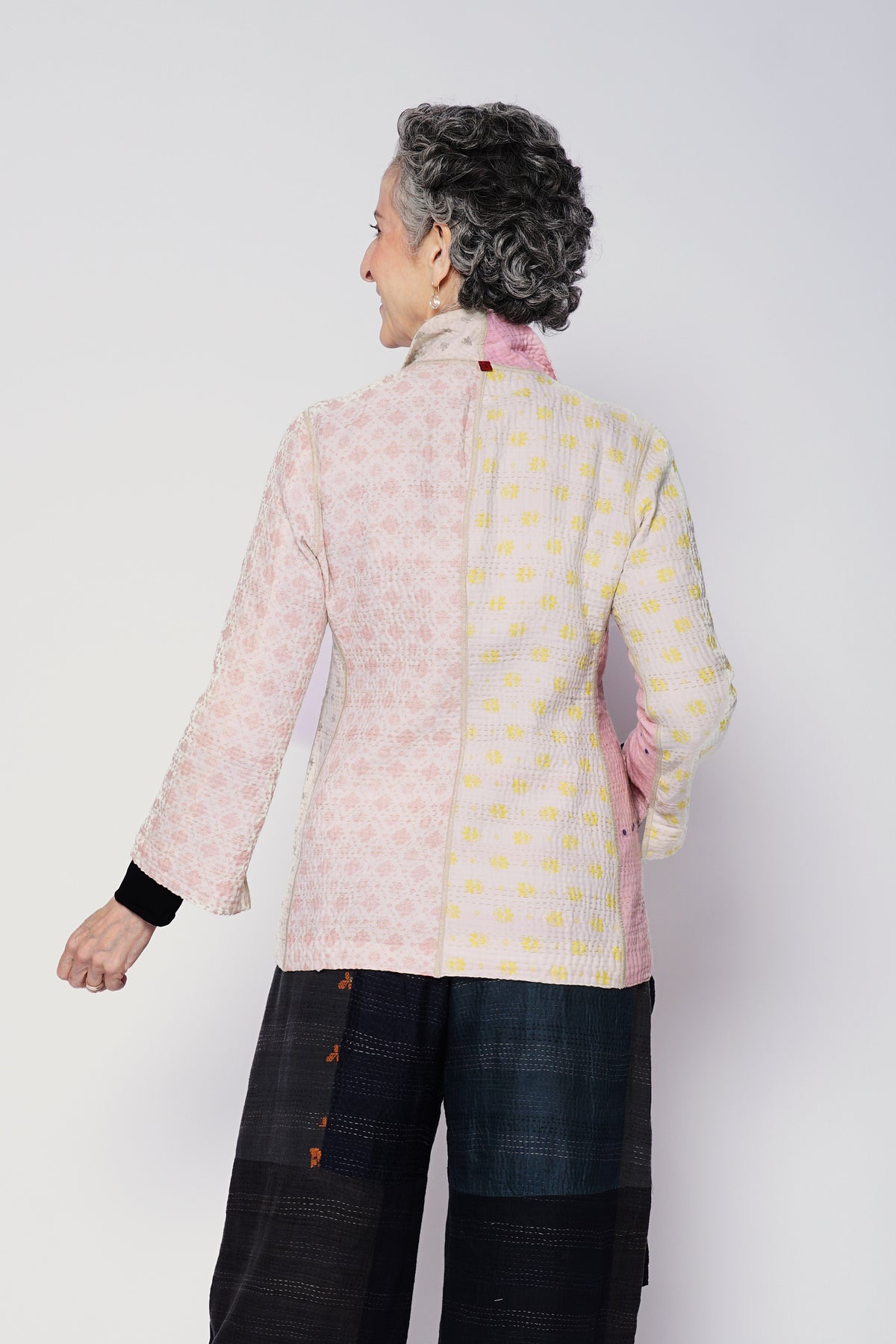 FRAYED PATCH MIX KANTHA SHORT JKT - fm4007-ivy -