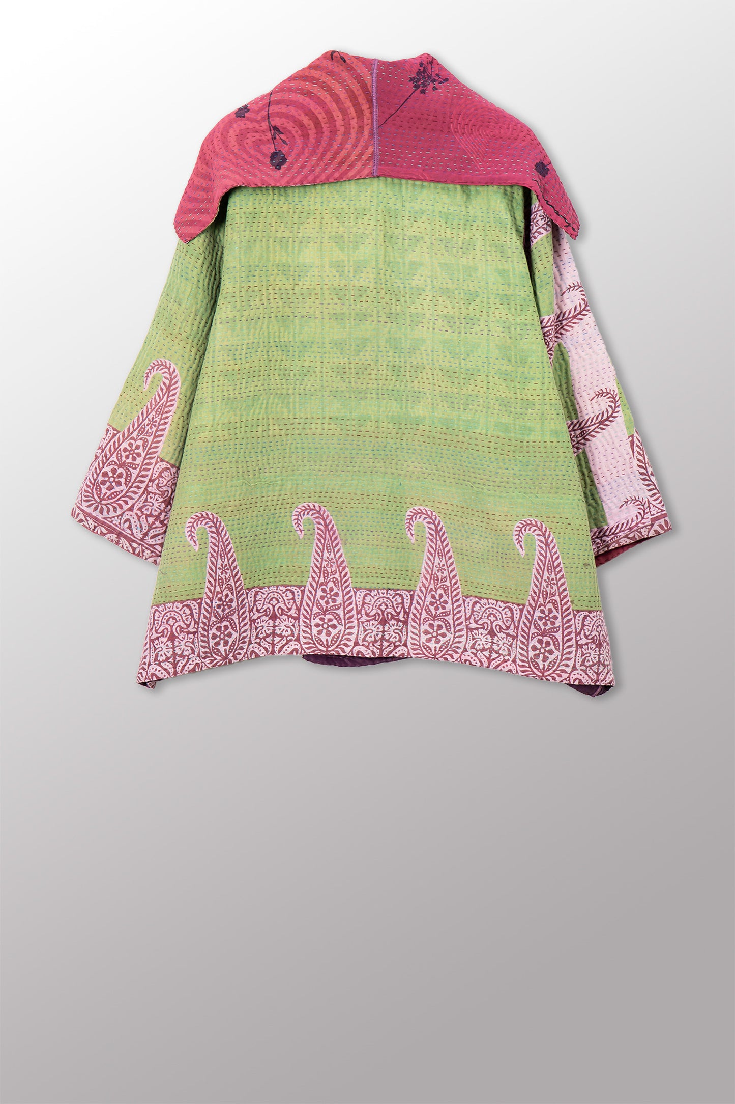 VINTAGE SILK GEORGETTE COTTON KANTHA FLARE JACKET - gc4010-0002a -