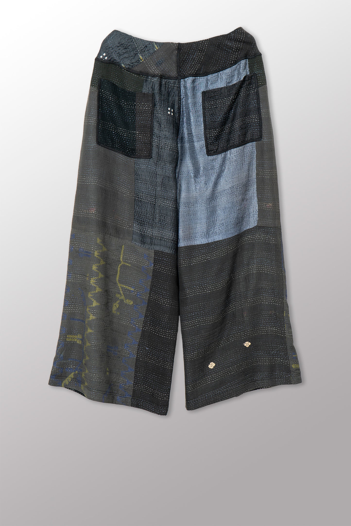 JAIPUR PATCH KANTHA MID RISE WIDE LEG PANTS - jp2665-blk -