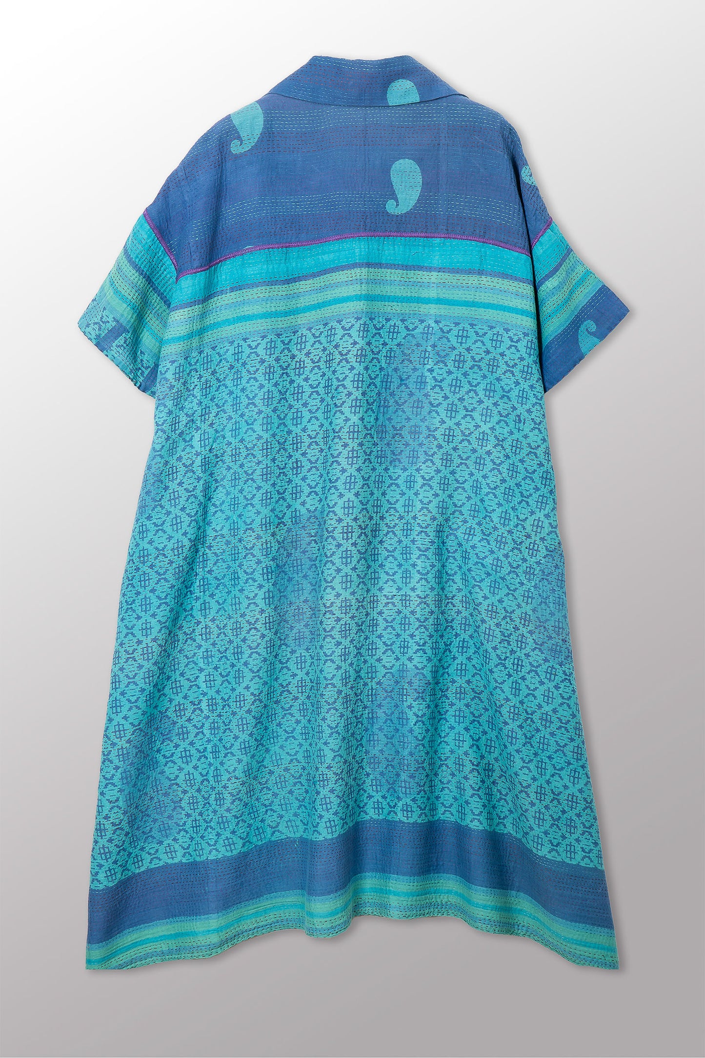 VINTAGE COTTON & NEW VOILE KANTHA WING COLLAR DRESS - cn2454-0004a -
