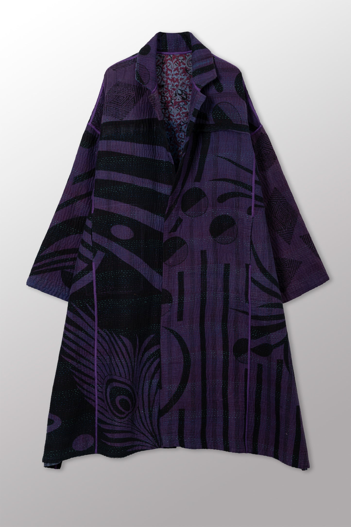 COTTON OVERDYE KANTHA NEW OVERSIZED COAT - ov4342-cblu003a -