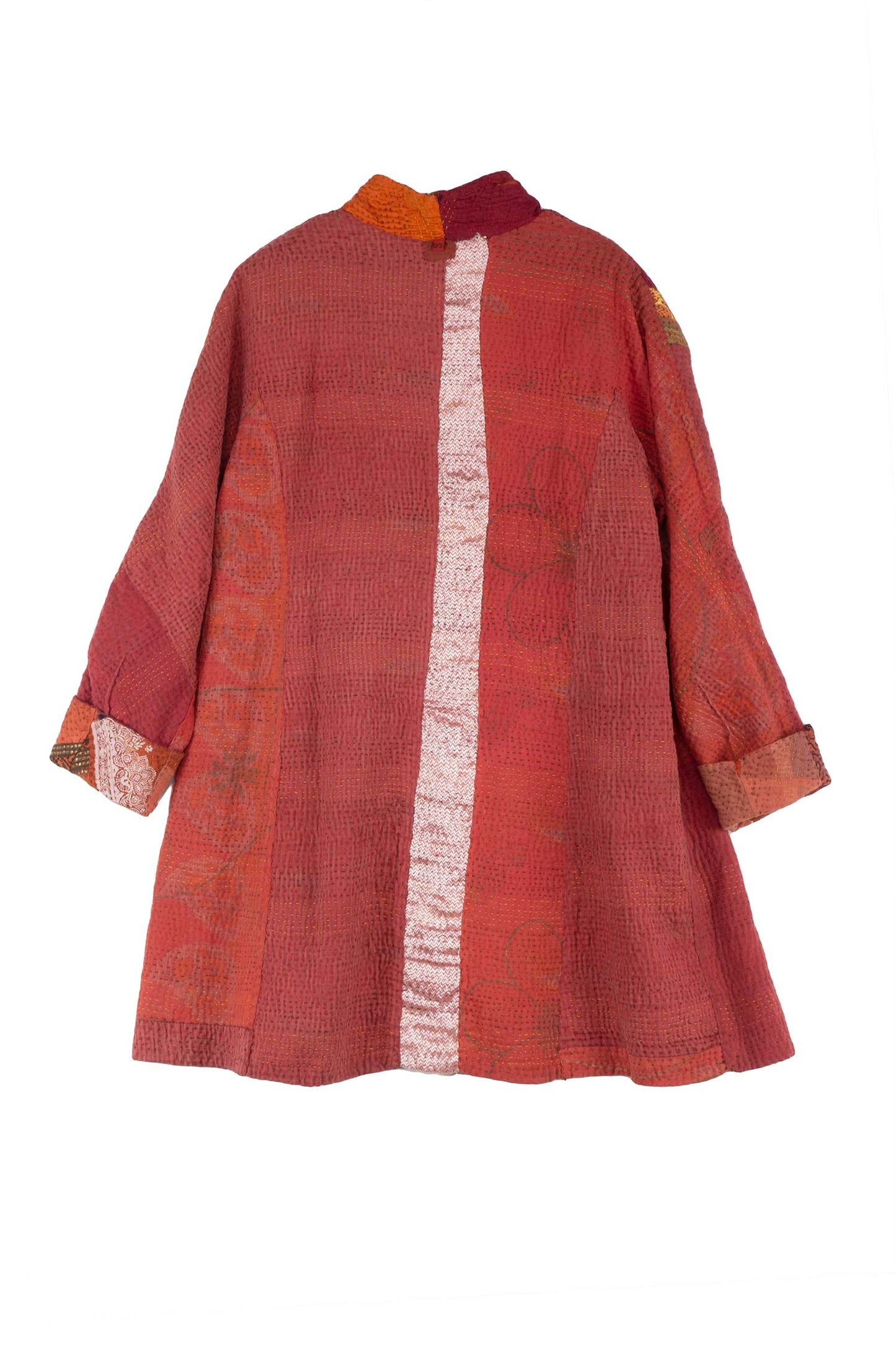 COTTON SILK SW PATCH KANTHA HIGH-NECK TOPPER - ws4045-org -