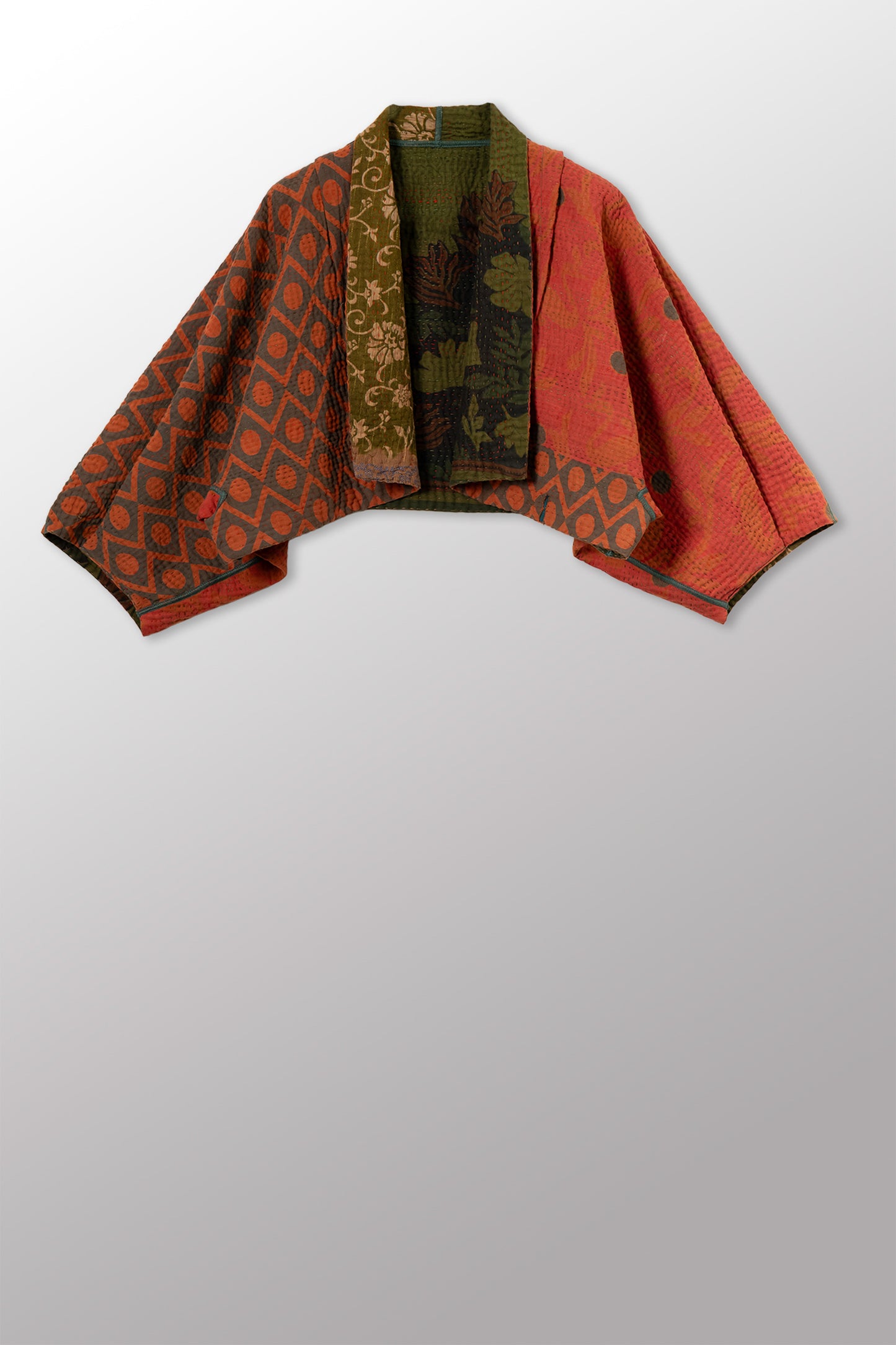 COTTON OVERDYE KANTHA PUFF SLV. SHRUG - ov4062-cgrn001a -