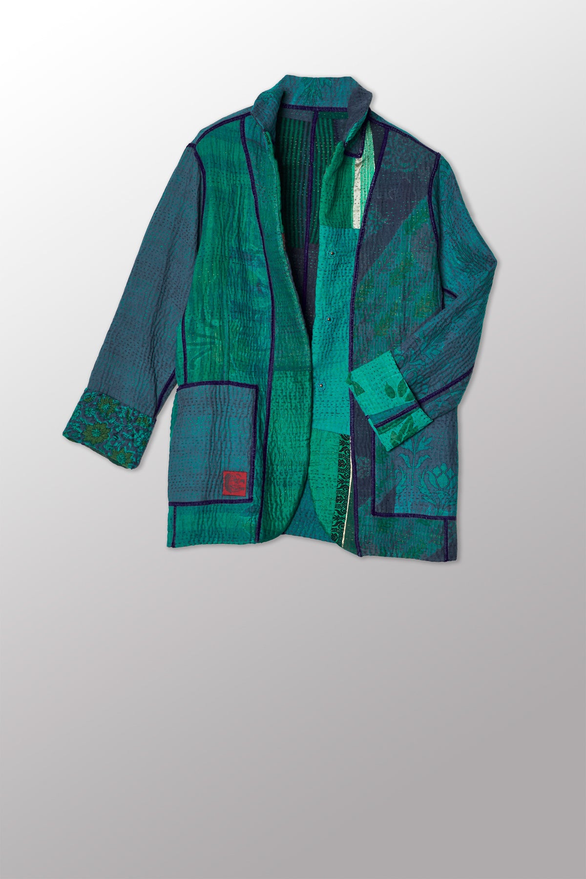 COTTON SILK SW PATCH KANTHA BASIC JACKET - ws4052-tel -