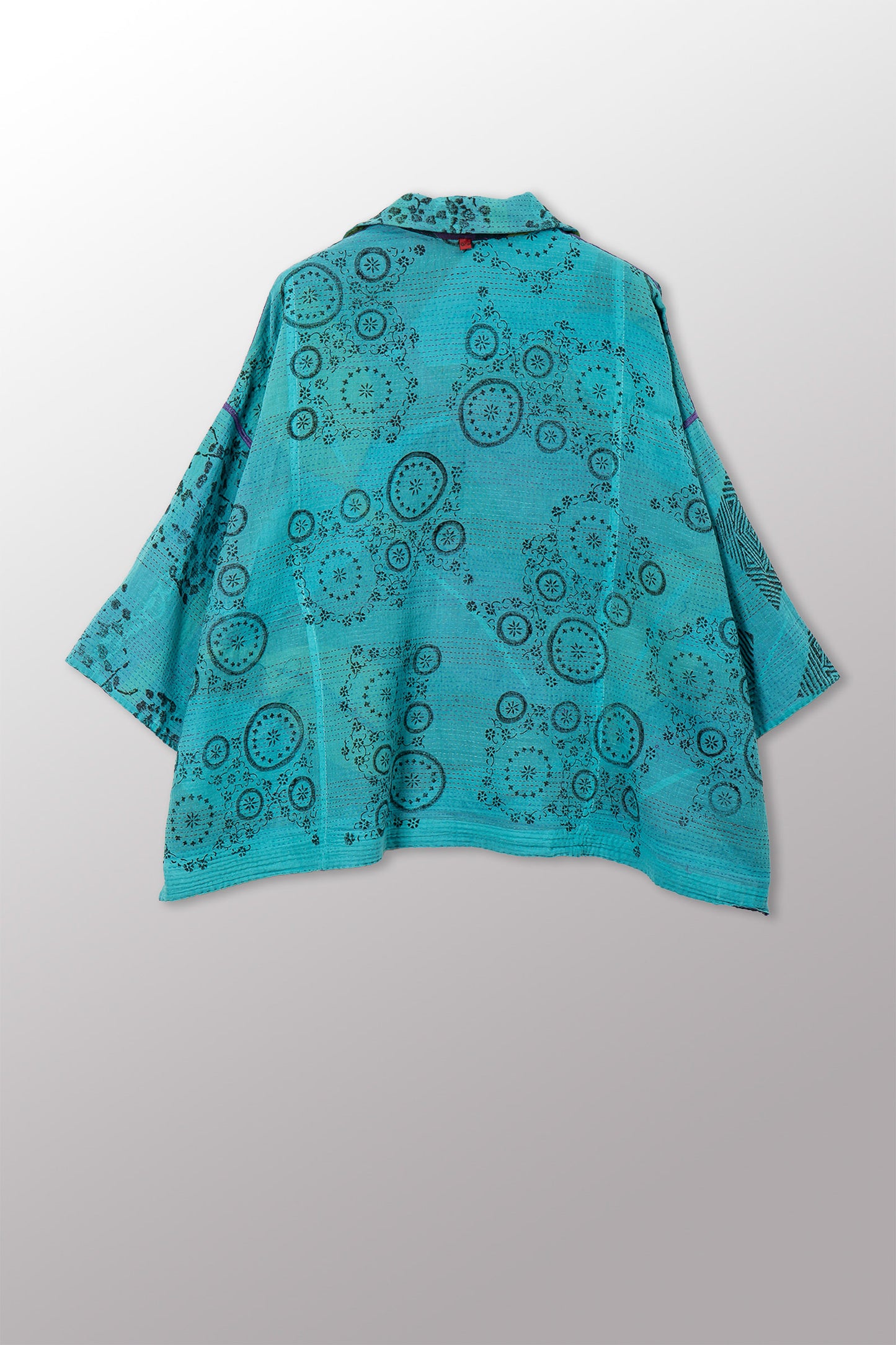 VINTAGE COTTON & NEW VOILE KANTHA CROPPED TENT SHIRT - cn2596-0004a -