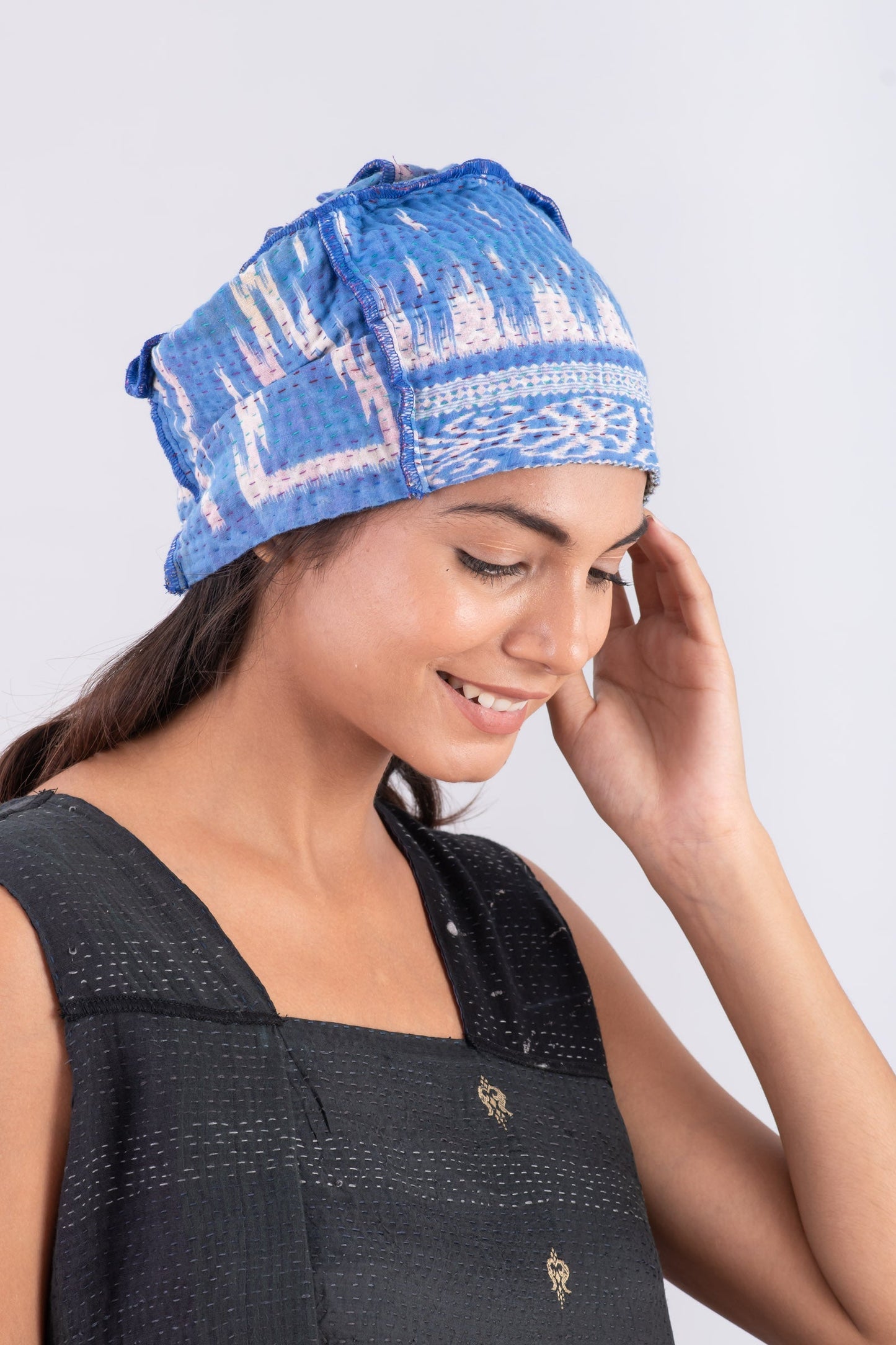 VINTAGE COTTON KANTHA PATCHWORK HAT - cv4880-blu -