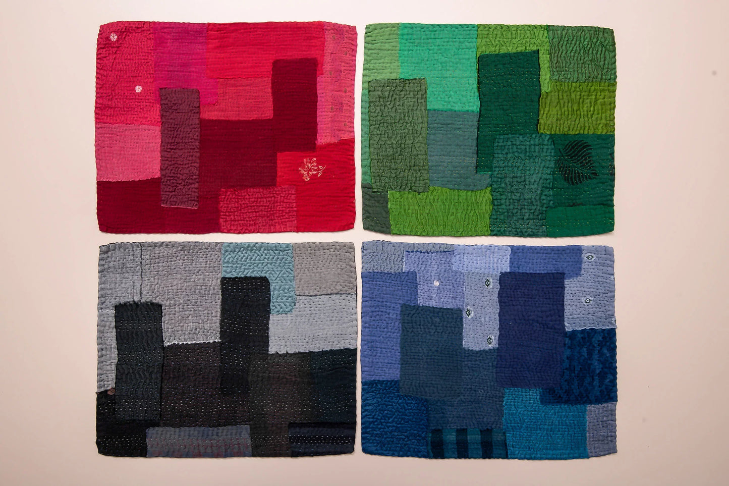 Landscape Fray Handmade vintage Kantha Placemat - Black (Set of 2)