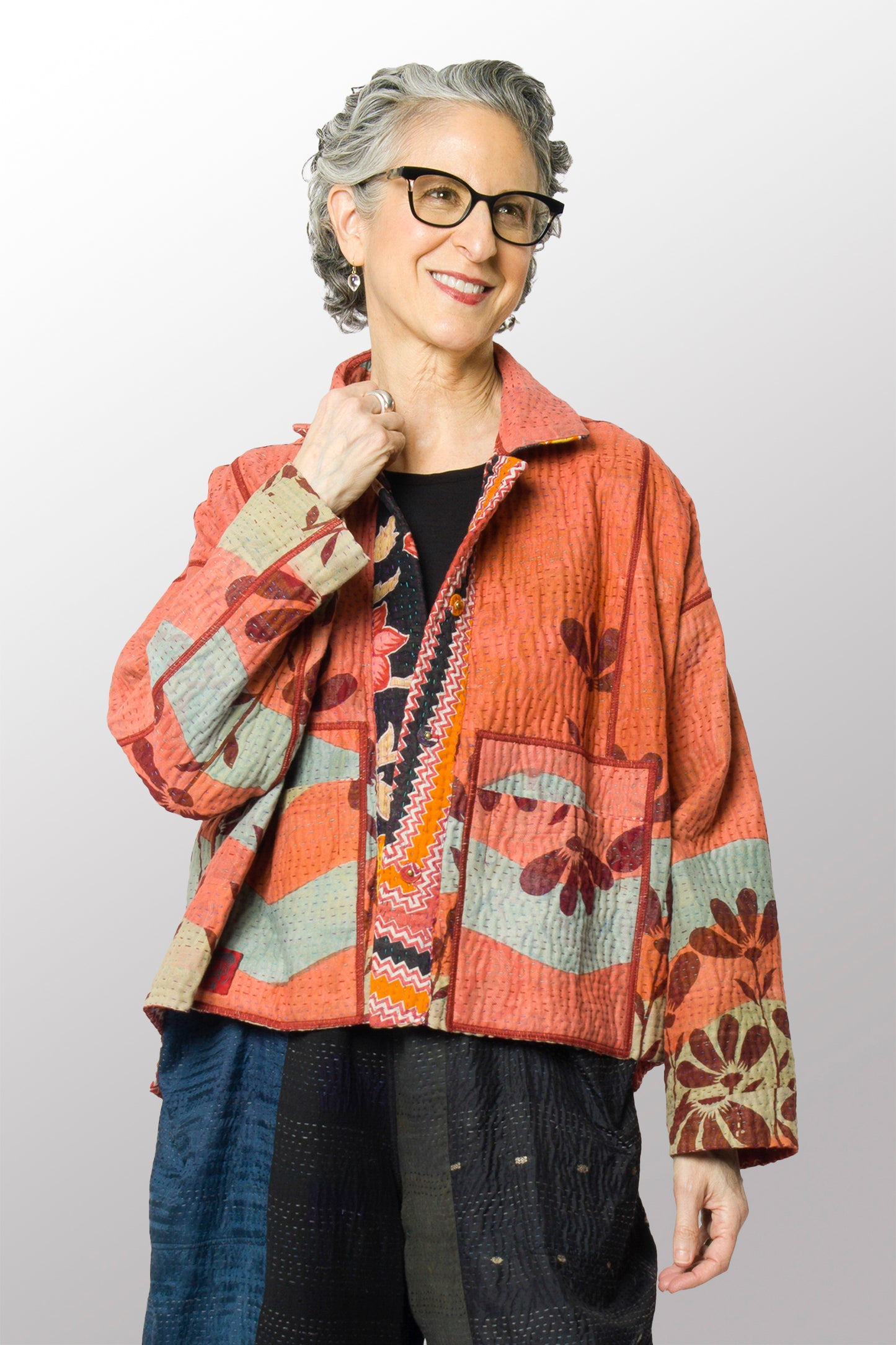 VINTAGE COTTON KANTHA CROPPED SHIRT JACKET - cv4075-0012a -