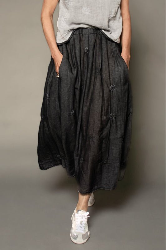 GAUZE SHIBORI GARMENT KANTHA TUCKED GATHER SKIRT - gg2663-blk -
