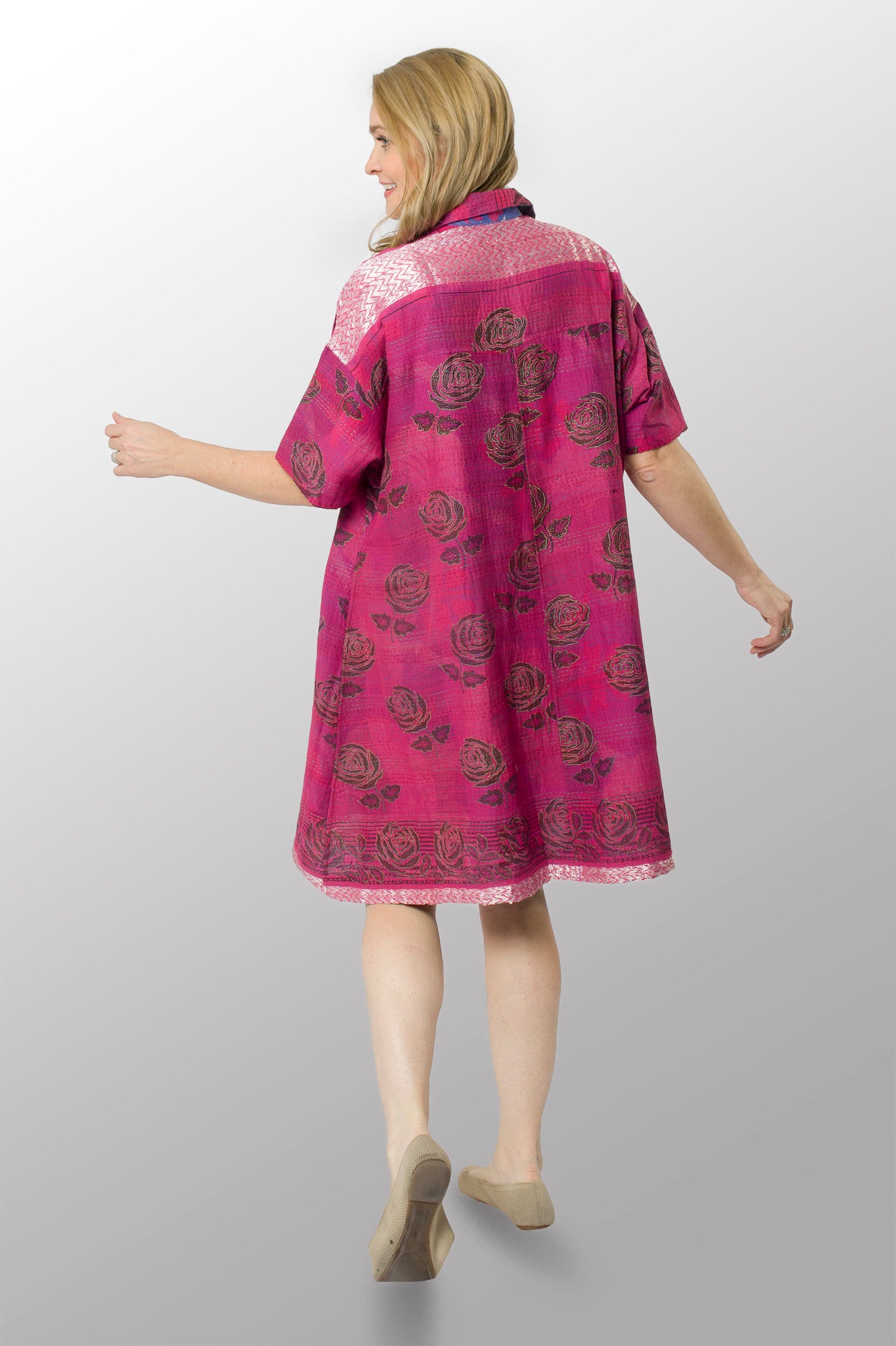 VINTAGE COTTON KANTHA HALF SLV. SHIRT DRESS - cv2429-0024a -