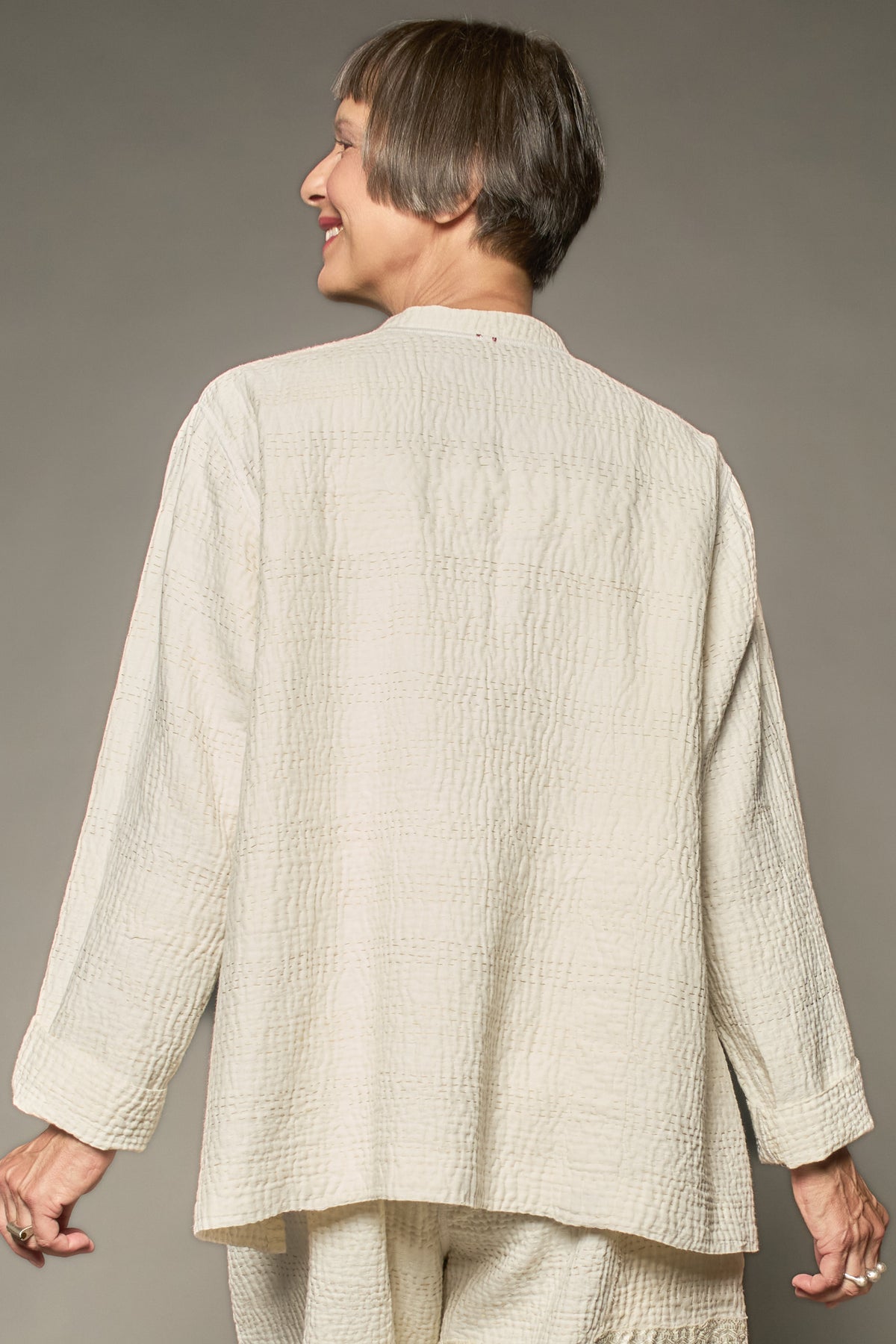 FRAYED PATCH KANTHA KAFTAN JACKET SHORT - fi4088-ivy -