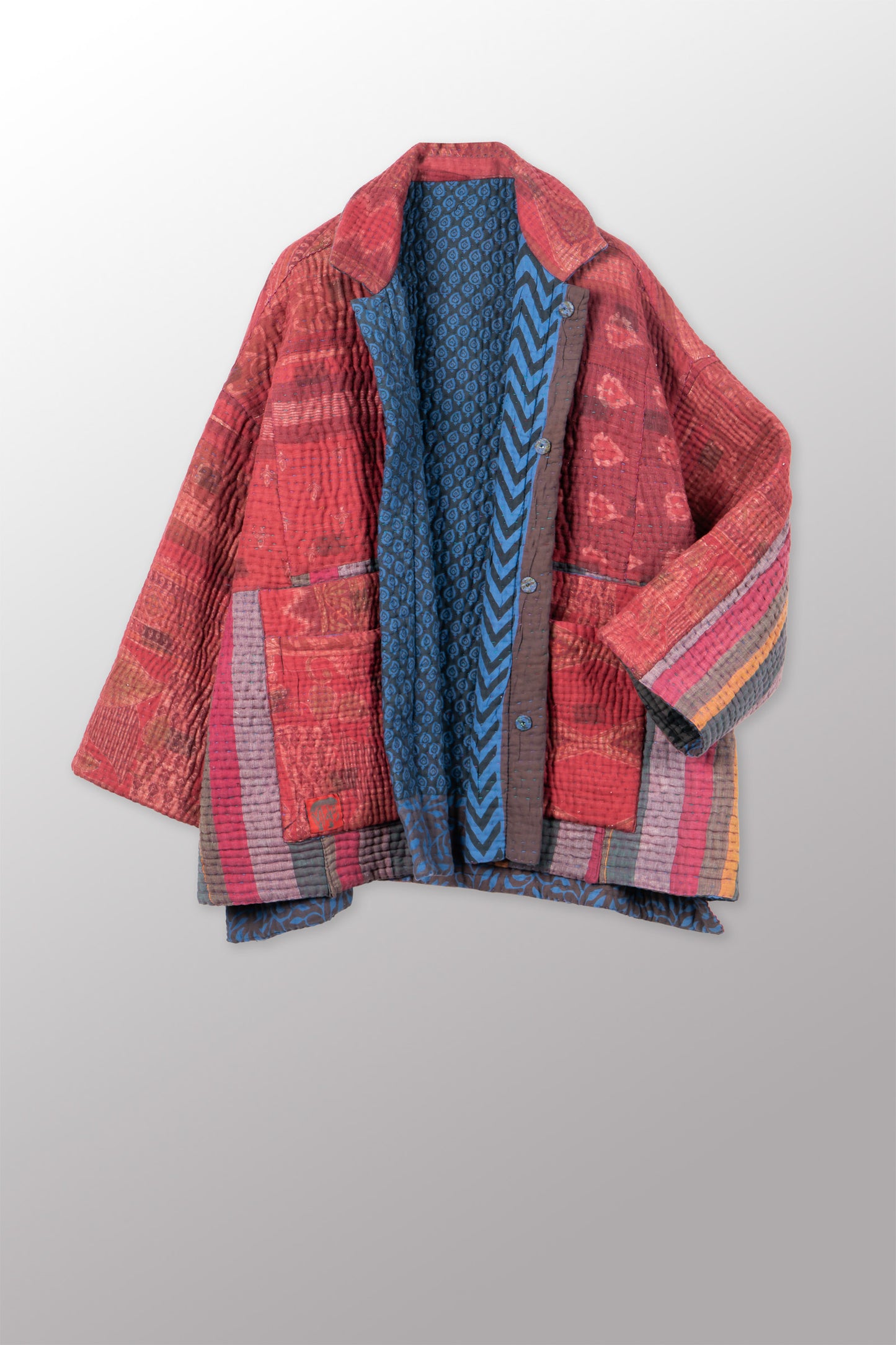 QUILTED OVERDYE COTTON KANTHA OVERSIZED MINI COAT - oq5332-cblu001a -
