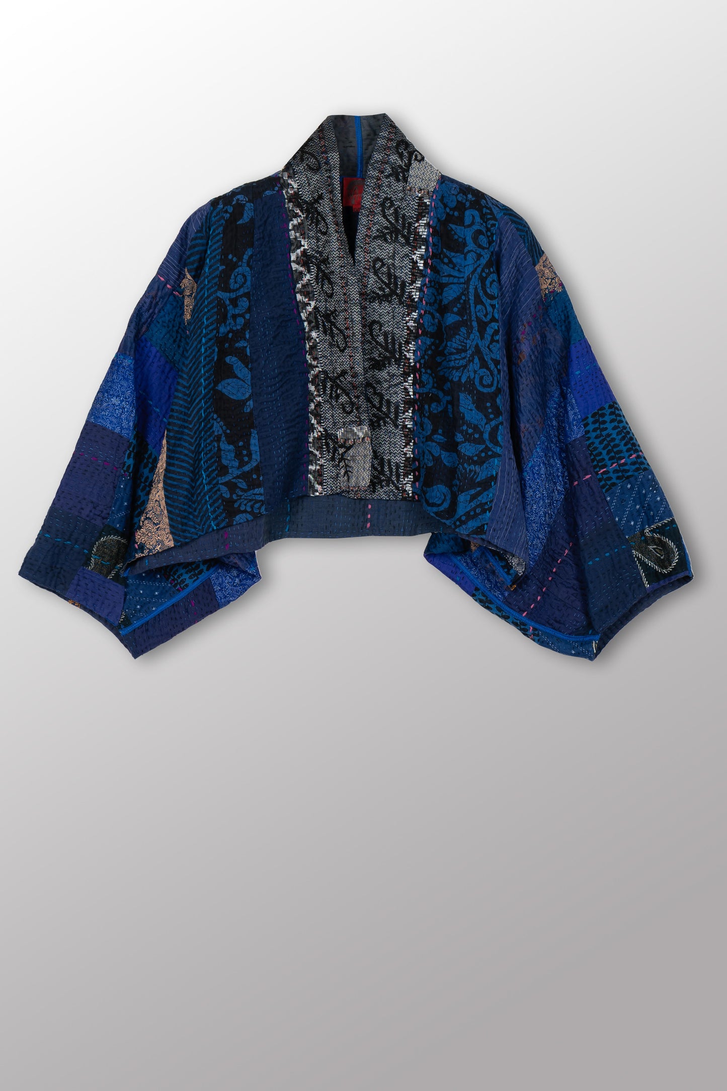 STRIPE RALLIS KANTHA PUFF SLV. SHRUG - pr4062-blu -