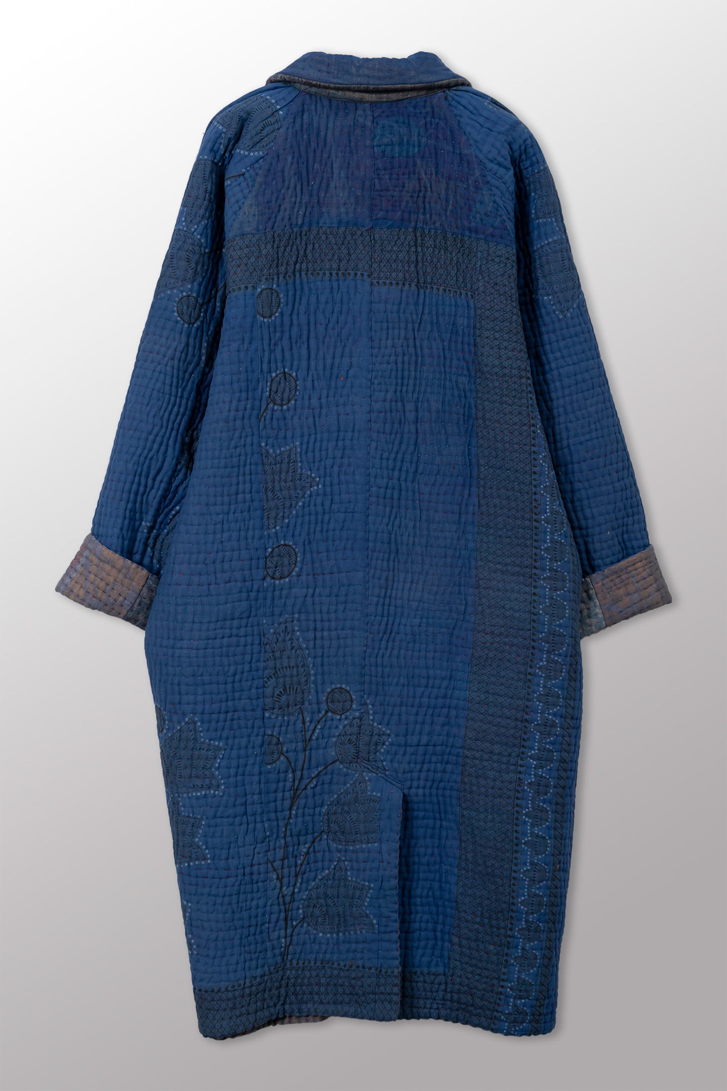 QUILTED OVERDYE COTTON KANTHA RAGLAN SLEEVE COAT - oq5337-cblu003m -