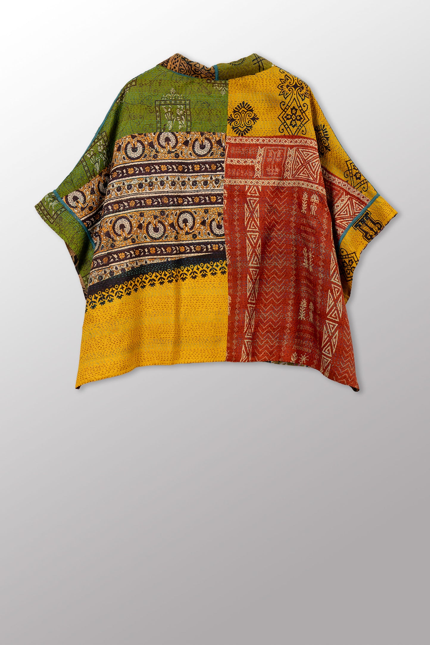 VINTAGE SILK KANTHA MINI PONCHO - sv2060-0016a -