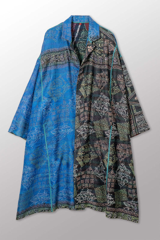 VINTAGE SILK GEORGETTE KANTHA NEW OVERSIZED COAT - sg2342-0009a -